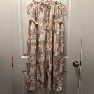 Annie Beige and Brown Patchwork Wide-Leg Jumpsuit